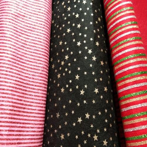 Bling Bling Glitter Christmas 14x14cm Stripe & Gold Star Felt Fabric handmade Nonwoven Decoration DIY Felt Fabric