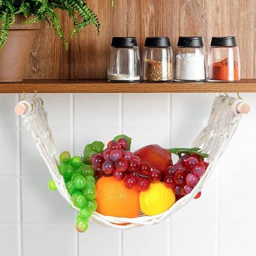 Macrame Fruit Hammock Under Cabinet, Bohemian Hanging Produce Basket Hammock, Kitchen Counter Space Saving Handmade Decor