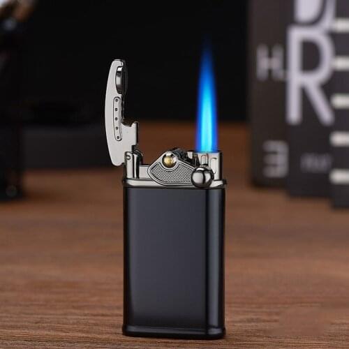 Gas Lighter Light Luxury Butane Rocker Straight Into Blue Flame Mirror Windproof Smoking Lighter for Cigarette Candle Wormwood