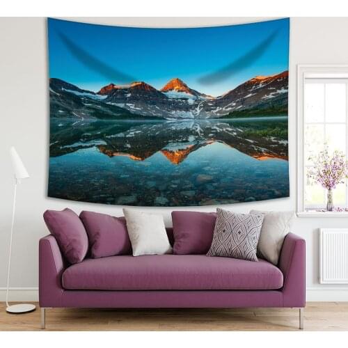 Tapestry Reflection of Mount Assiniboine Magog on Lake Sunrise at Alberta Canada Landscape Blue Orange Green