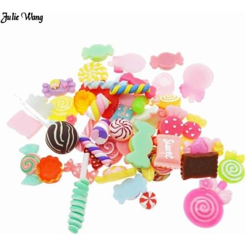 Julie Wang 20pcs Random Assorted Resin Candy Lollipop Cabochon Hair Accessory Phone Shell Decor Slime Charm Flatback DIY Finding