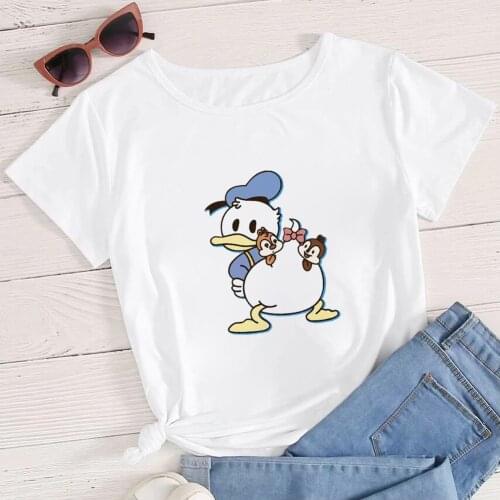 Kawaii Disney Cartoon T-Shirts Female Chip 'n' Dale Donald Duck Graphic Ulzzang Women Shirt Cute Lady Teens Tops Young Harajuku