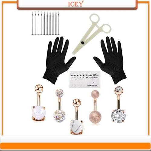 Short Belly Ring Opal Turquoise Navel Stud Metal Belly Navel Jewelry Stainless Steel Belly Button Ring Navel Piercing Navel Bar