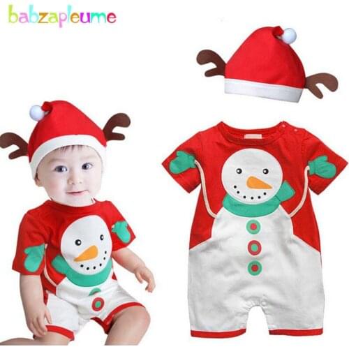 Christmas Baby Romper Newest Toddler Boys Clothes Underwear Snowman Pattern Newborn Jumpsuit Hat Girl set Children Clothing A050