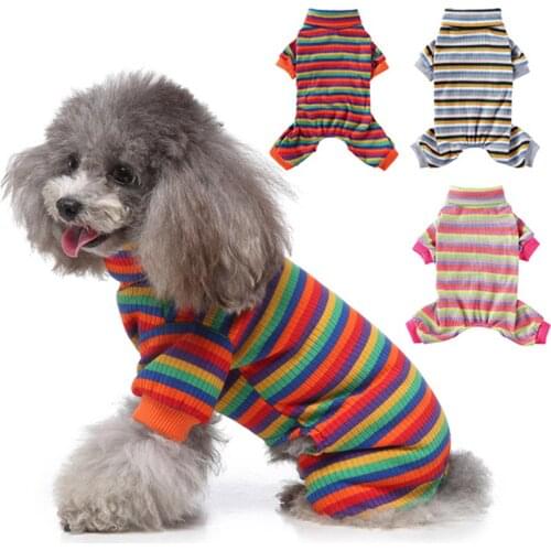 Pure Cotton Stripes Dog Two-Legged Jumpsuit Puppy Rompers Cozy Multicolor Dog Clothes For Small Medium Dogs Cats