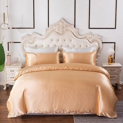 Luxury Bedding Set Solid Artificial Silk Satin Color Gold Single Double Queen King Duvet Cover 200x200 Quilt Covers Bedclothes