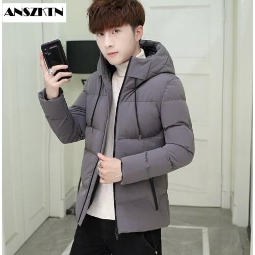 ANSZKTN Winter Warm Men Jacket Coat Casual Autumn Puffer Thick Hat Padded Parka Male Mens Winter Wadded Jacket With Hood