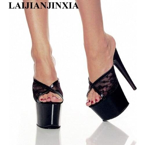 LAIJIANJINXIA 7 Inch High Heel Slippers Women Summer Slides Open Toe Stiletto Sexy 17cm Womens Ultra High Heels Shoes G-067