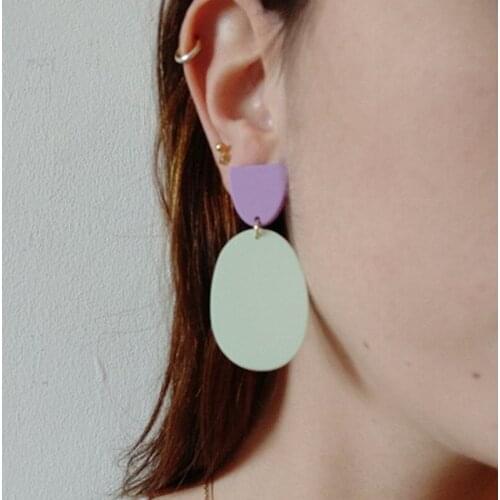 Summer Bohemia Purple Pink Green Hit Color Acrylic Earrings for Women Geometric Oval Semicircle Earrings Jewelry Accessories