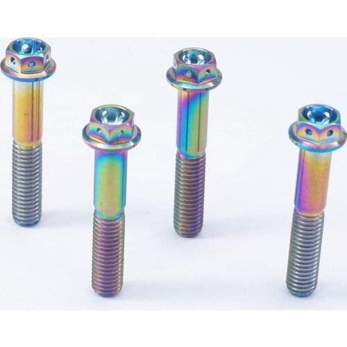 LOT 4 M8x1.25x45mm Rainbow GR5 Titanium Motorcycle Flange Screw Bolts Hex Concave Head Hollow