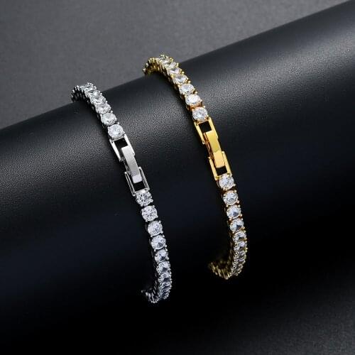 Copper bracelet easy to buckle Tennis Chain 3mm 4mm 5mm micro inlaid zircon single row bracelet hip hop bracelet