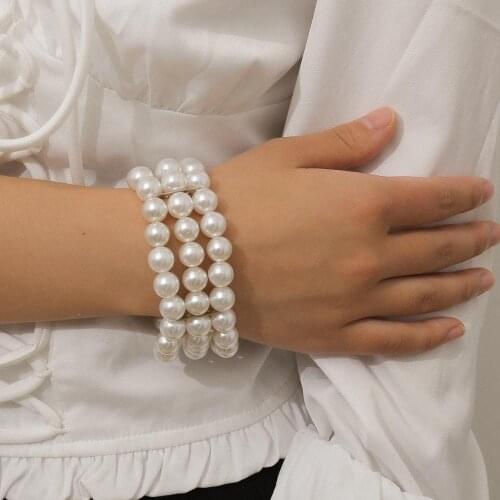 Multi Layer Pearl Bracelets For Women Pure White Adjusted Bangles Baroque Elastic Bracelet Natural Round Jewelry