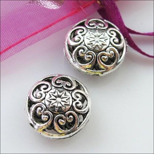 Fashion 8Pcs Tibetan Silver Round Flower Heart Flat Spacer Beads Charms 17mm