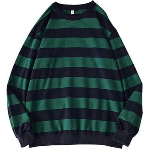 Harajuku Mens Autumn Winter Round Neck Stripe Sweatshirt Pullover Tops Long Sleeved Knitted Sweater 2021 Autumn Cotton Pullover