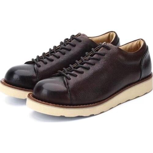 Goodyear High Quality Casual Men Shoes Vintage British Cow Leather Ankle Boots Tooling Loafers Lace-up Breathable Dress Sneakers