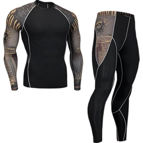 Mens Sport Shirts Rashgard Running T Shirt Men Quick Dry Sets Gym Clothing Fitness Tights Bodybuilding Tracksuit Jogging Tight