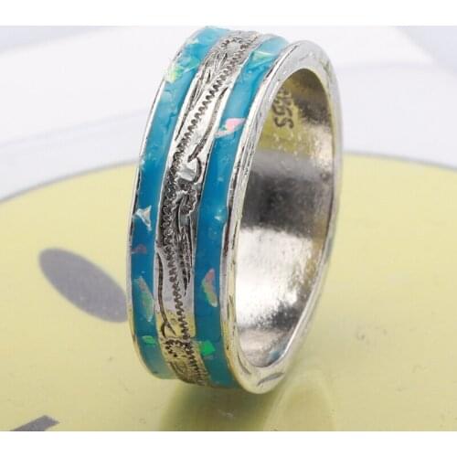 MENGYI New Fashion Shiny Blue Enamel Rings For Men Or Women Anniversary Jewelry Unusual Carving Fine Ring Handmade Free Shipping