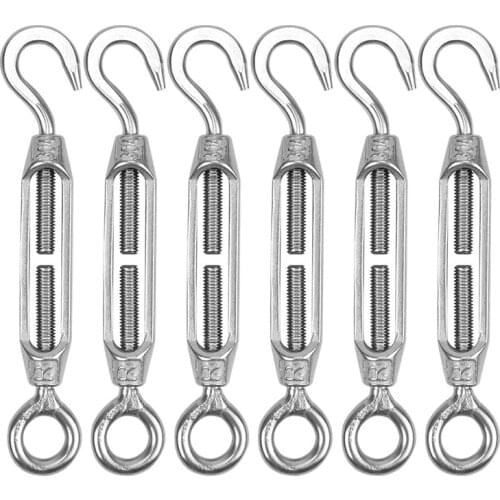 6 Pcs Turnbuckle Wire Tensioner M4 Adjustable Turnbuckle Stainless Steel Hook Eye Rope Cable Tension For Garden