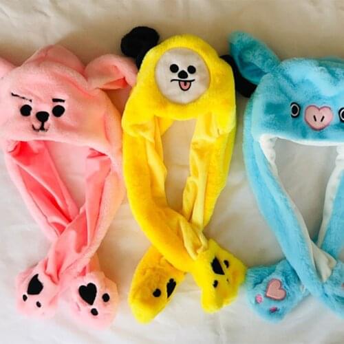 New Kpop Korean Bangtan Boys JK Funny Hat Cute Rabbit Ears Plush Ears Can Move Cap Children Women Men Winter Warm Party Hat