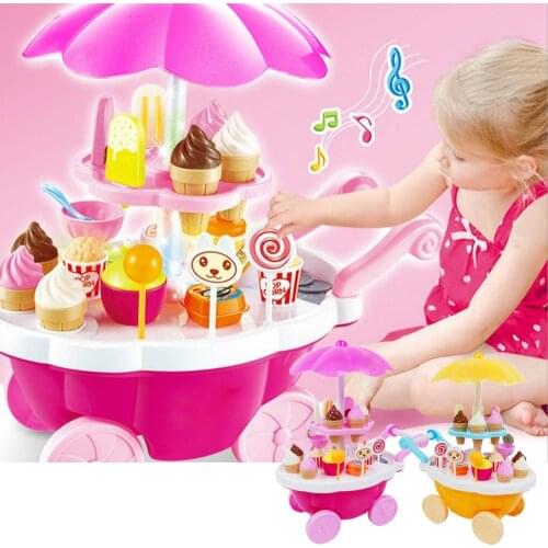 New 1 Set Pretend Play Toy Simulation Miniature Small Sweet Candy Ice Cream Cart Shop Supermarket Children Playing Toy