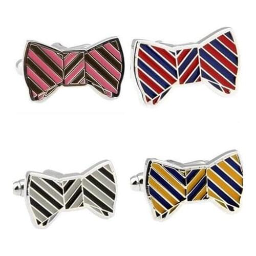 Novelty Bow Tie Design Cufflinks Cuff Link 4 Colors Enamel Shirt Cuff Button Wedding/Party Gift Mens Fashion Jewelry 10pairs