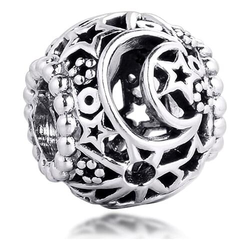 Fits Pandora Bracelet 925 Sterling Silver Openwork Sun, Stars & Moon Charms Metal Beads for Jewelry Making Bijoux Femme 2020