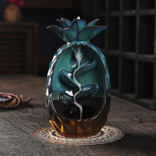 Handmade Ceramic Backflow Incense Burner Room Incense Burner Smoke Waterfall Decorations (Pineapple Or Glass Shape Available)
