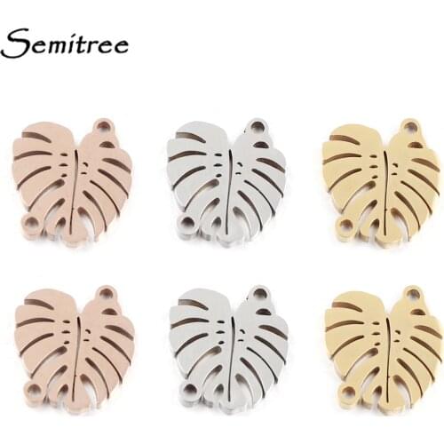 Semitree 5pcs Stainless Steel Leaves Bracelet Connectors Necklace Charms Pendant DIY Jewelry Making Handcrafted Accessories