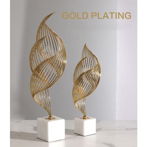 Modern Creative Abstract Twisted Conch Shape Gold Metal Statue Home Crafts Room Decor Objects Offic White Marble Sculpture