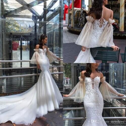 Crystal Design Mermaid Wedding Dresses 2019 Jewel Sleeveless Lace Appliques Bridal Gowns Sweep Train Wedding Dress