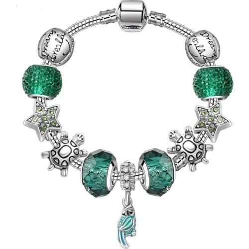 SZELAM Green Star&Parrot Bracelets&Bangles For Women Jewelry Crystal Animal Bracelet Charm Silver Tortoise Bracelet SBR190344