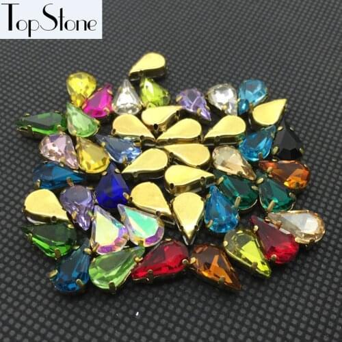 TopStone Teardrop Sew on Crystal Fancy Stone in Gold Claw Setting Size 6X10mm 8X13MM Droplet for Sewing Dress Making