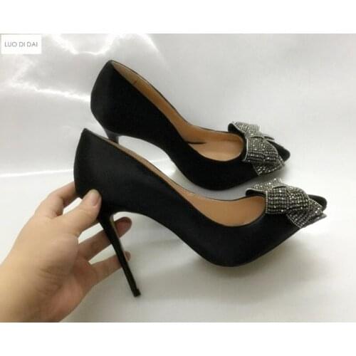 2020 New arrival women high heels thin heel bowtie pumps party shoes diamond stud pumps dress shoes crystal bow pumps