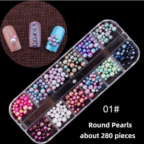 Nail Art Decorations 3D Nail Glitter Rhinestones For Nails Jewelry Round Pearl For Nail Art Design Colorful DIY Manicure