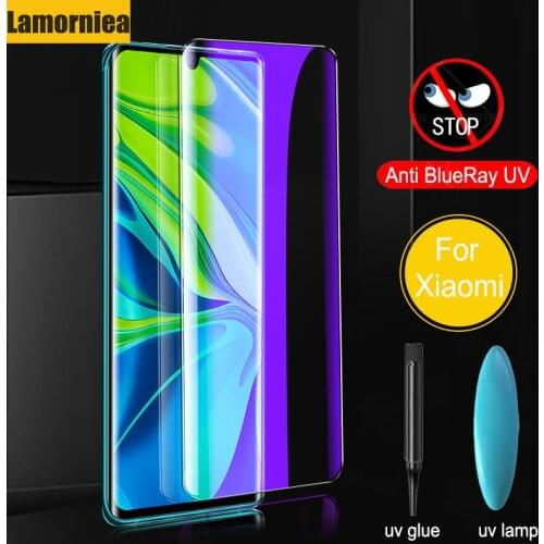 Anti Blue Ray UV Screen Protector For Xiaomi Mi 11 Pro UV Tempered Glass For Xiaomi Mi Note 10 Lite CC9 Pro 10 Pro Full Cover