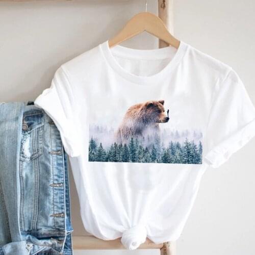 Women Clothing Cartoon Animal Short Sleeve Clothing Bear 90s Summer Clothes Print Tshirt Female Tee Top Graphic T-shirt