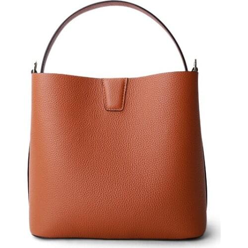 Womens Bag 2020 New Bucket Bag First Layer Leather Handbag Casual Wild Small Shoulder Bag Contrast Color Fashion Soft Versatile