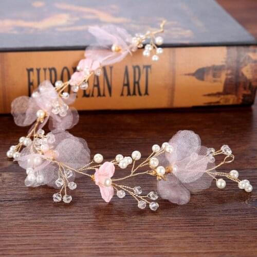 New Hair Accessories For Women Pink Lace Yarn Headband Girl Head Flower Crown Bridal Hair Accessories Wedding Hairband Tiaras