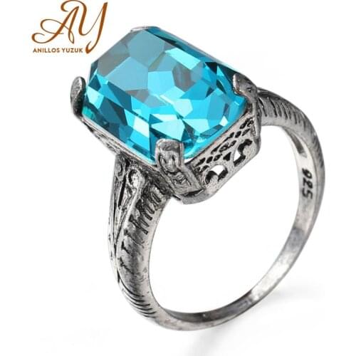Anillos Yuzuk Silver 925 Wedding Ring Sterling Big Sky Blue Topaz Engagement Rings For Women Promise Statement Fine Jewelry