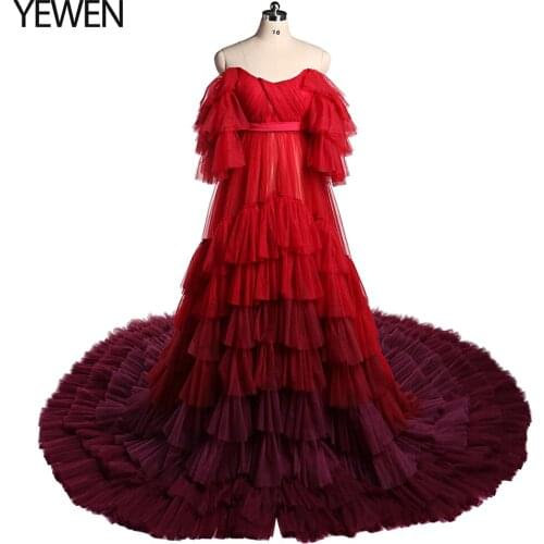 Robe De Soiree Tiered Tulle Evening Dress 2021 Elegant Off Shoulder Photography Dress Gown for Pregnant Woman Plus Size YEWEN