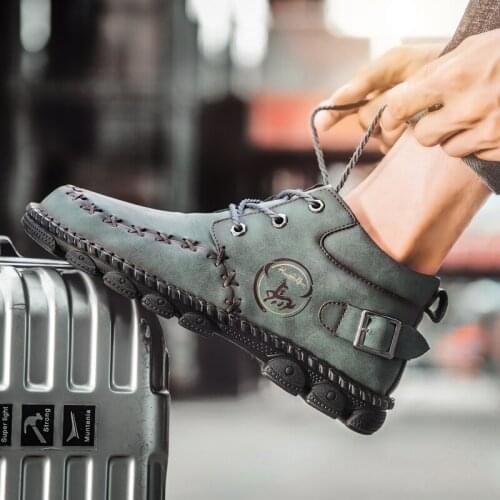 Winter Men Outdoor Sports Boots Basic Soft Faux Suede Handmade Genuine Leather Comfortable Designer Casual Shoes Large Size38-48