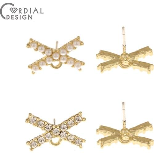 Cordial Design 100Pcs 10*15MM DIY Making/Rhinestone Earrings Stud/Jewelry Accessories/Bowknot Shape/Jewelry Findings Components