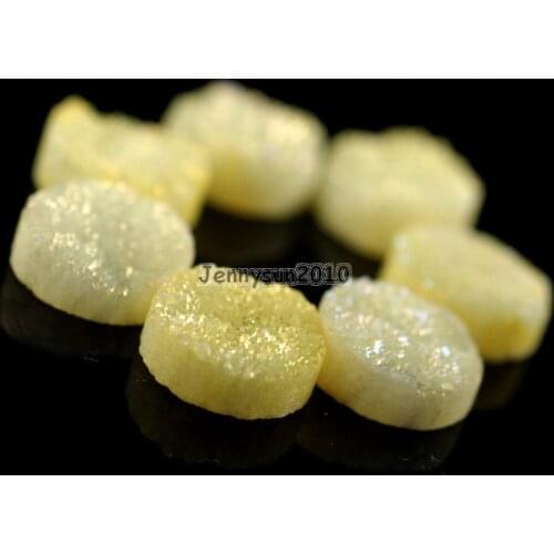 16mm Yellow AB (No Hole) Druzy Quartz Ag-ate Flat Back Connector Round Cabochon Beads Jewelry 10 Pcs /Pack