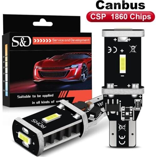 2Pcs CSP Canbus T15 921 LED Bulb 912 W16W LED Reverse Light Super Bright Car Exterior Lamp White 12V