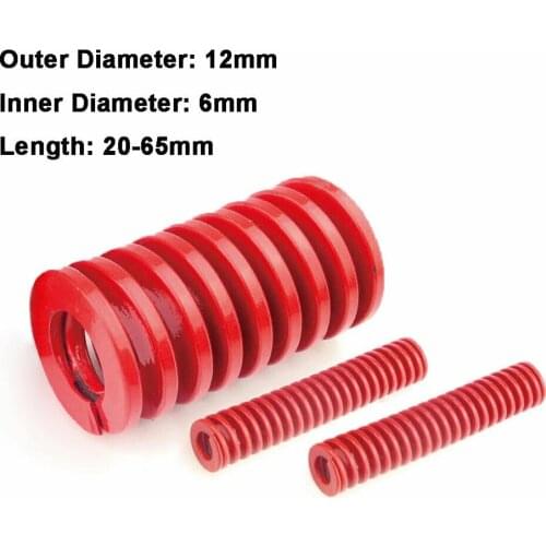 2Pcs Red Medium Load Compression Spring Loading Die Mold Spring Outer Diameter 12mm Inner Diameter 6mm Length 20-65mm
