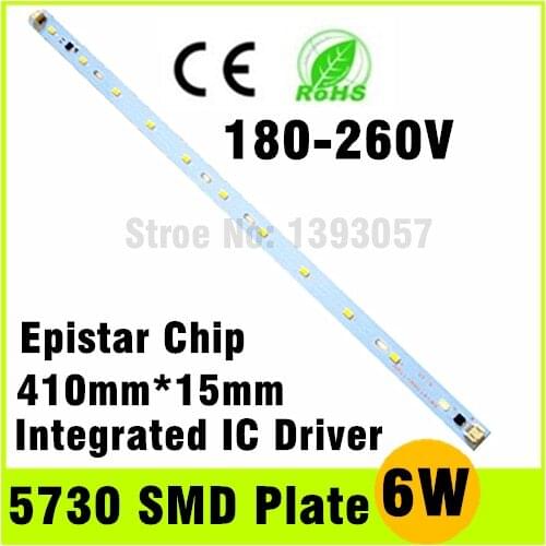20pcs ac 220V 6W 410mm 5730 SMD Integrated IC Driver LED Tube Plate Epistar Chip Cold White/Warm White 220v Lamp Panel PCB
