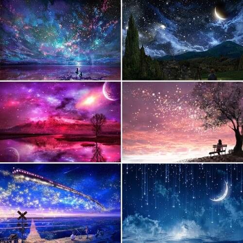 2020 MEIAN Starry Sky 5D diamond painting Landscape Handpainted Home Decoration Picture Night Digital Painting Canvas home decor