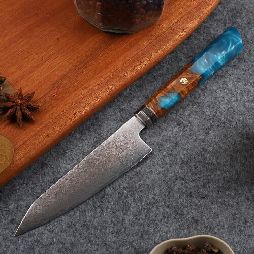 2020 New Style Peeled Fruit 67 Layers Damascus Steel Blade Resin + White Shadow Wooden Handle EDC Outdoor Tool Chef Knife