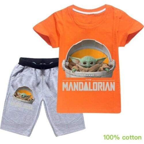 2021 Baby YodaA Cotton Summer Baby Children Soft Shorts T-shirt Suit Boy Girl kids Cartoon infant Clothes Cheap Stuff for 2-15Y
