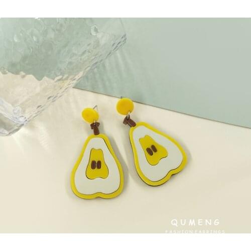 2021 Colorful Fashion Funny Fruit Pear Dangle Acrylic Big Earrings Cute Unique Inspiration Design Avocado Holiday Jewelry